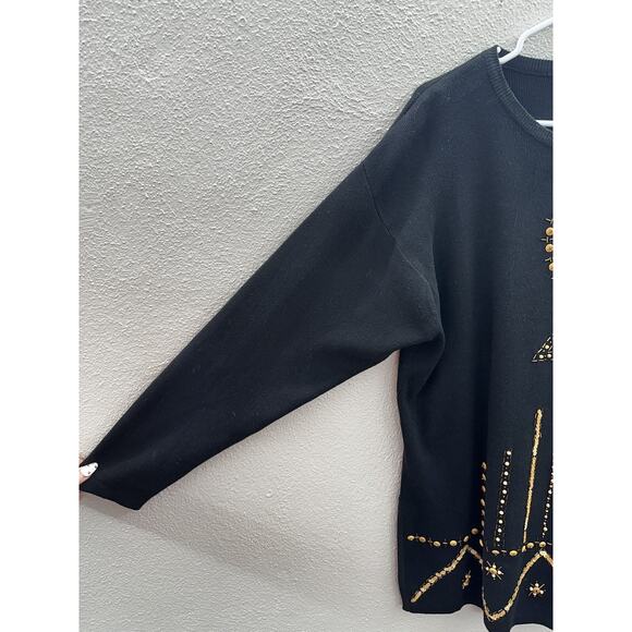 IB Diffusion Womens Sweater Size Medium Black Beaded Sequin Design Vintage - Picture 2 of 10